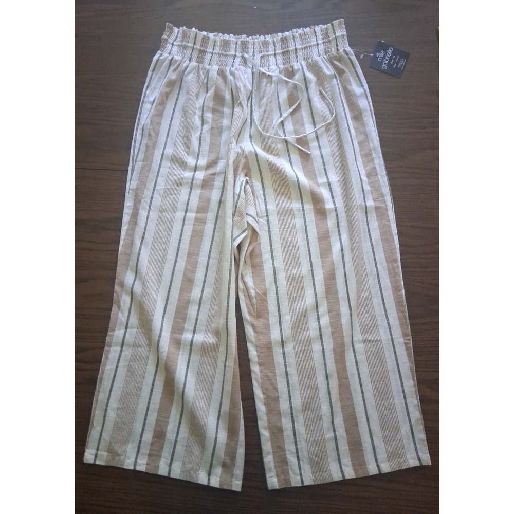 NWT Mlle Gabrielle Wide Leg Pants Women's 1X Naturals Stripes Earth Tones